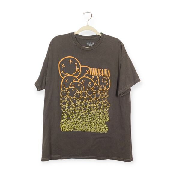 Nirvana Officially Licensed Brown Tie Dye Nevermind Smiley Grunge Band Tee - Picture 1 of 5